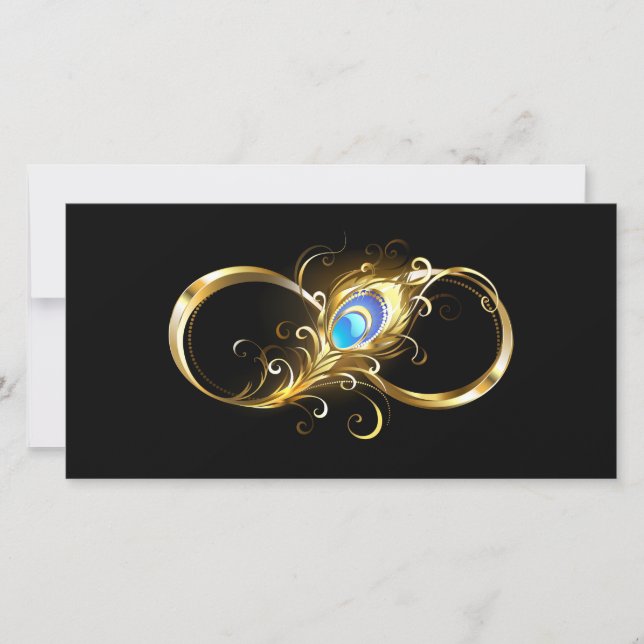 Infinity with Golden Peacock Feather Holiday Card (Front)