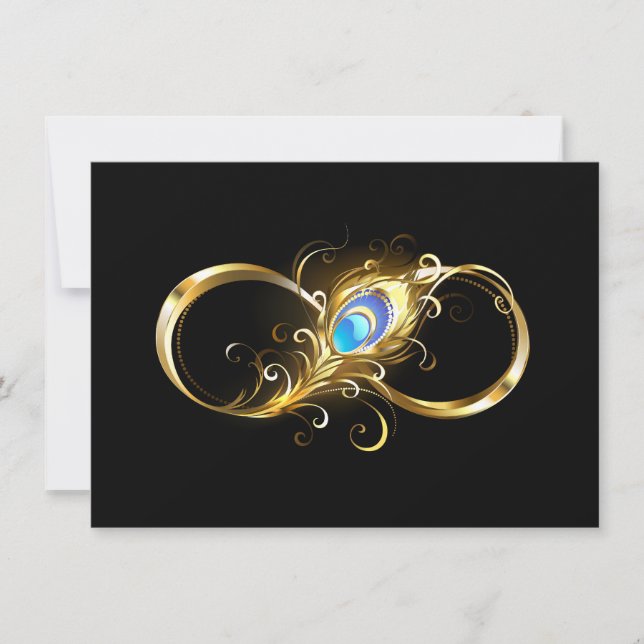 Infinity with Golden Peacock Feather Invitation (Front)
