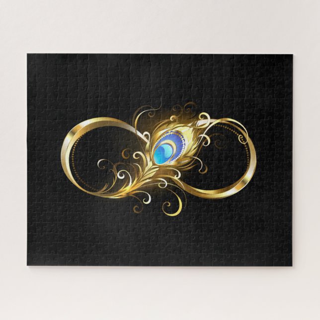 Infinity with Golden Peacock Feather Jigsaw Puzzle (Horizontal)