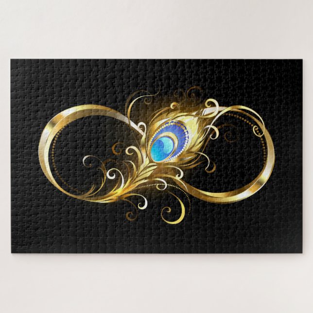 Infinity with Golden Peacock Feather Jigsaw Puzzle (Horizontal)
