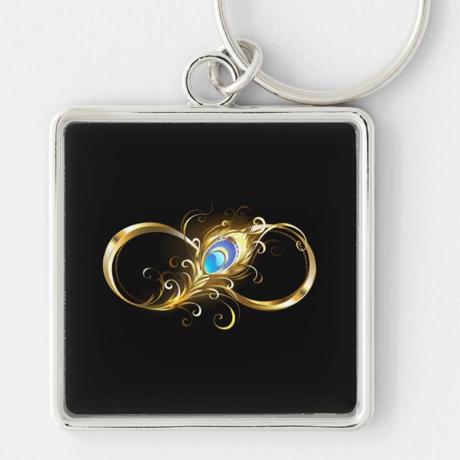 Infinity with Golden Peacock Feather Key Ring (Front)
