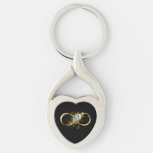Infinity with Golden Peacock Feather Key Ring