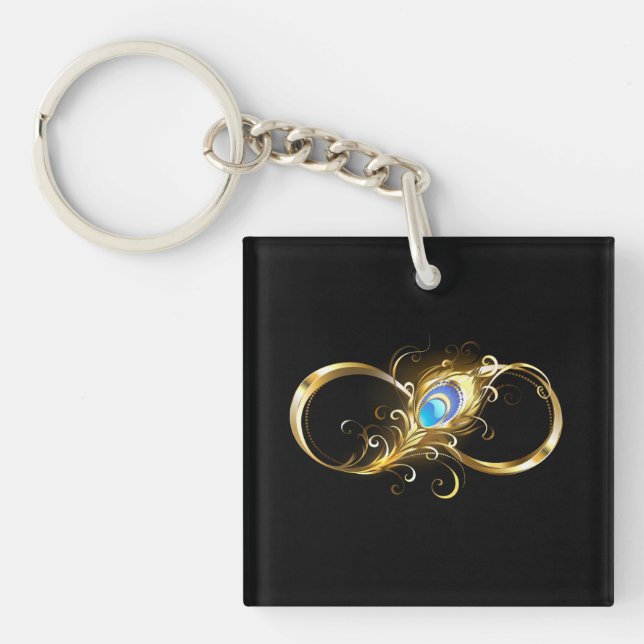 Infinity with Golden Peacock Feather Key Ring (Front)