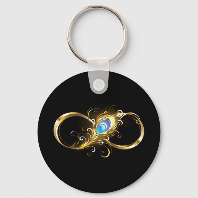 Infinity with Golden Peacock Feather Key Ring (Front)