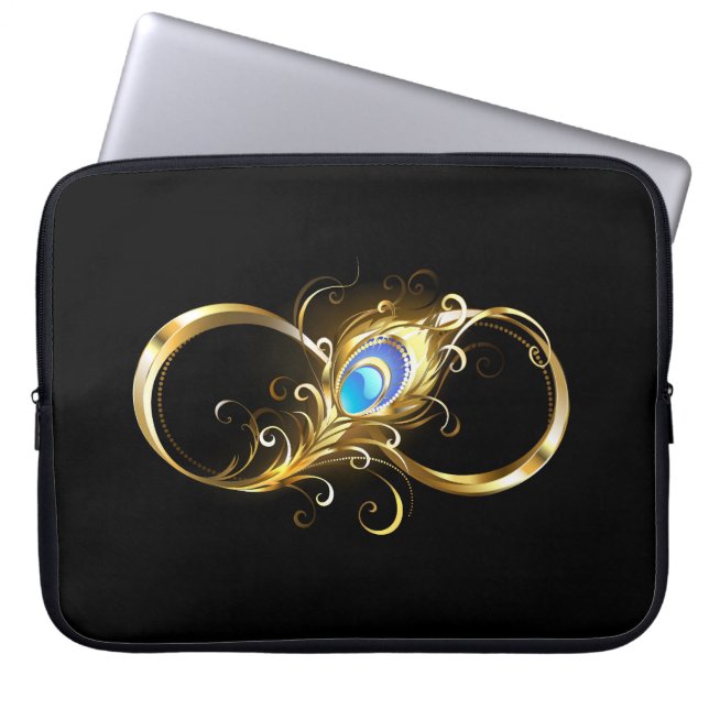 Infinity with Golden Peacock Feather Laptop Sleeve (Front)