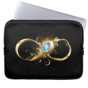 Infinity with Golden Peacock Feather Laptop Sleeve