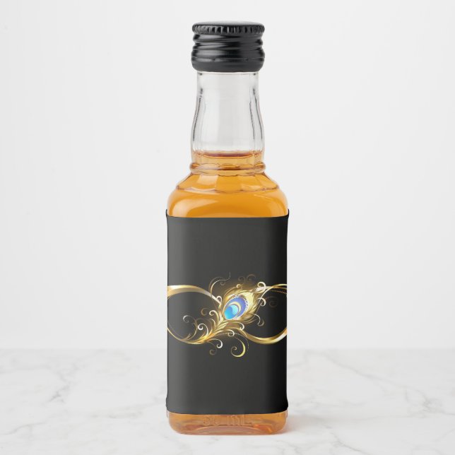 Infinity with Golden Peacock Feather Liquor Bottle Label (Front)