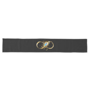 Infinity with Golden Peacock Feather Long Table Runner