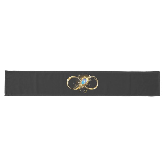 Infinity with Golden Peacock Feather Long Table Runner (Horizontal)