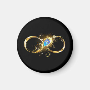 Infinity with Golden Peacock Feather Magnet