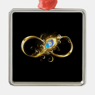 Infinity with Golden Peacock Feather Metal Tree Decoration