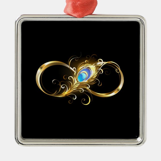 Infinity with Golden Peacock Feather Metal Tree Decoration (Front)