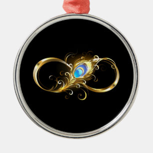 Infinity with Golden Peacock Feather Metal Tree Decoration