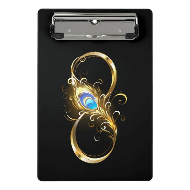 Infinity with Golden Peacock Feather Mini Clipboard (Front)