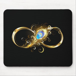 Infinity with Golden Peacock Feather Mouse Mat
