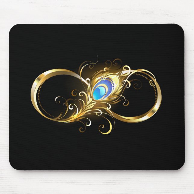 Infinity with Golden Peacock Feather Mouse Mat (Front)