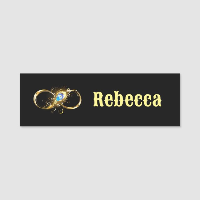 Infinity with Golden Peacock Feather Name Tag (Front)