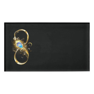 Infinity with Golden Peacock Feather Name Tag