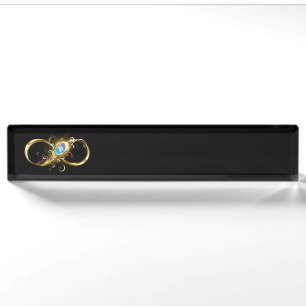 Infinity with Golden Peacock Feather Nameplate