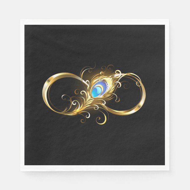 Infinity with Golden Peacock Feather Napkin (Front)