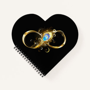 Infinity with Golden Peacock Feather Notebook