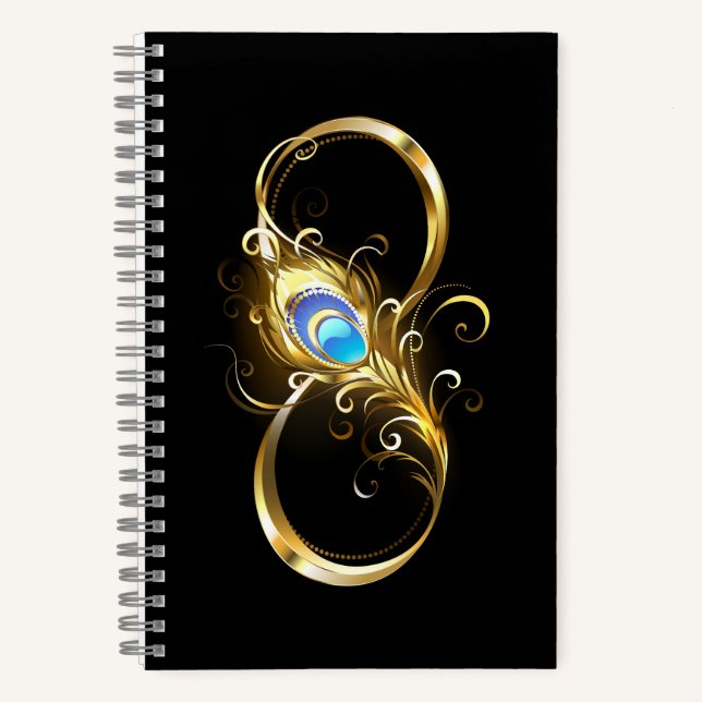 Infinity with Golden Peacock Feather Notebook (Front)