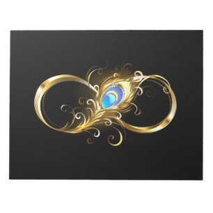 Infinity with Golden Peacock Feather Notepad