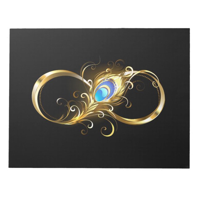 Infinity with Golden Peacock Feather Notepad (Front)
