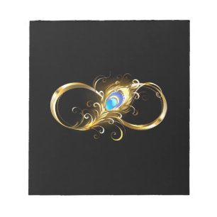Infinity with Golden Peacock Feather Notepad