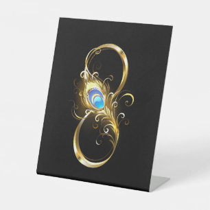 Infinity with Golden Peacock Feather Pedestal Sign