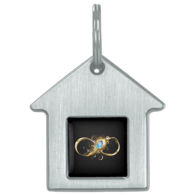 Infinity with Golden Peacock Feather Pet ID Tag (Front)
