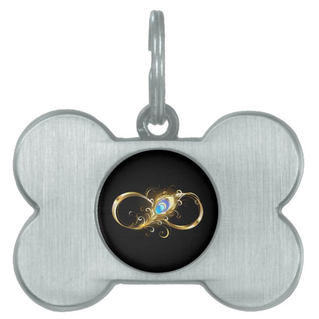 Infinity with Golden Peacock Feather Pet ID Tag (Front)
