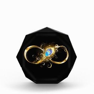 Infinity with Golden Peacock Feather Photo Block