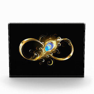 Infinity with Golden Peacock Feather Photo Block