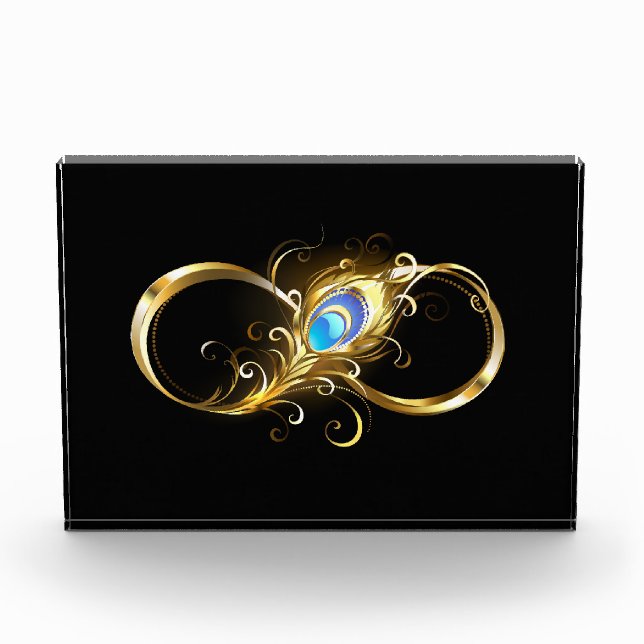 Infinity with Golden Peacock Feather Photo Block (Front)