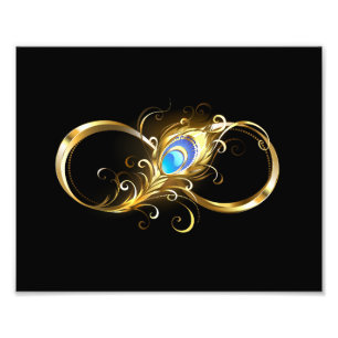 Infinity with Golden Peacock Feather Photo Print