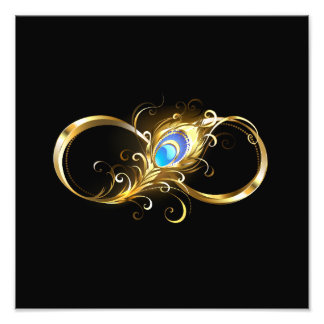 Infinity with Golden Peacock Feather Photo Print