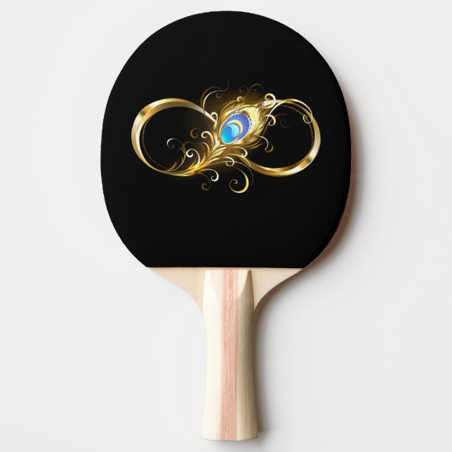 Infinity with Golden Peacock Feather Ping Pong Paddle (Front)