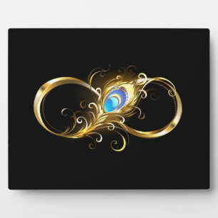 Infinity with Golden Peacock Feather Plaque