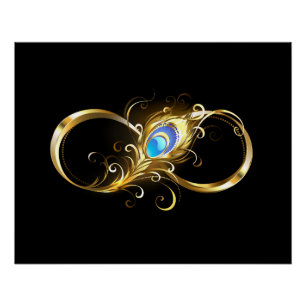 Infinity with Golden Peacock Feather Poster
