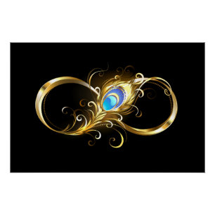 Infinity with Golden Peacock Feather Poster