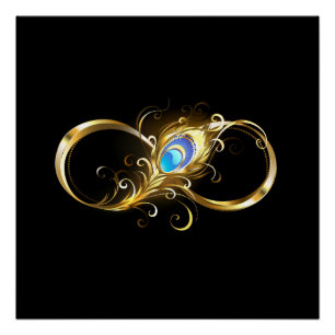 Infinity with Golden Peacock Feather Poster