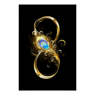 Infinity with Golden Peacock Feather Poster