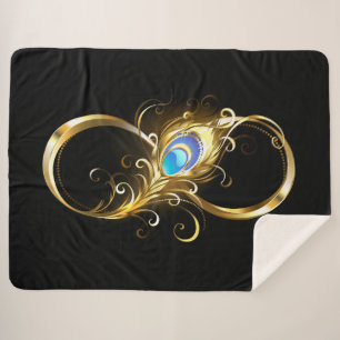 Infinity with Golden Peacock Feather Sherpa Blanket