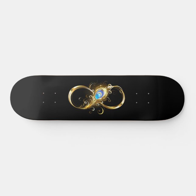 Infinity with Golden Peacock Feather Skateboard (Horz)