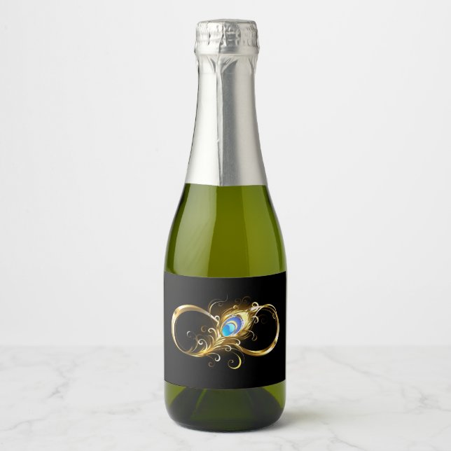 Infinity with Golden Peacock Feather Sparkling Wine Label (Front)