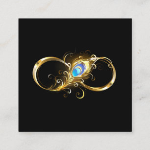 Infinity with Golden Peacock Feather Square Business Card