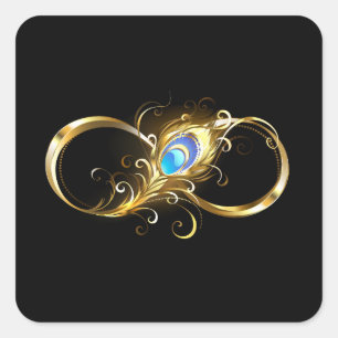 Infinity with Golden Peacock Feather Square Sticker