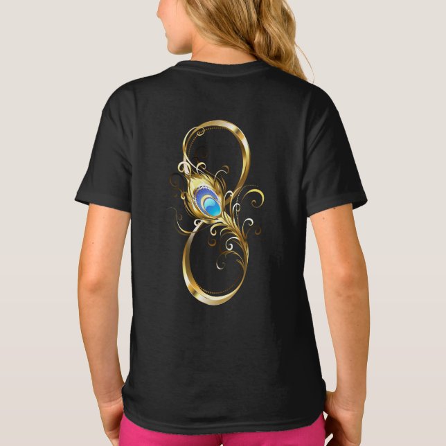 Infinity with Golden Peacock Feather T-Shirt (Back)