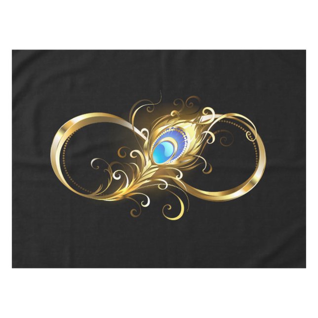 Infinity with Golden Peacock Feather Tablecloth (Front (Horizontal))